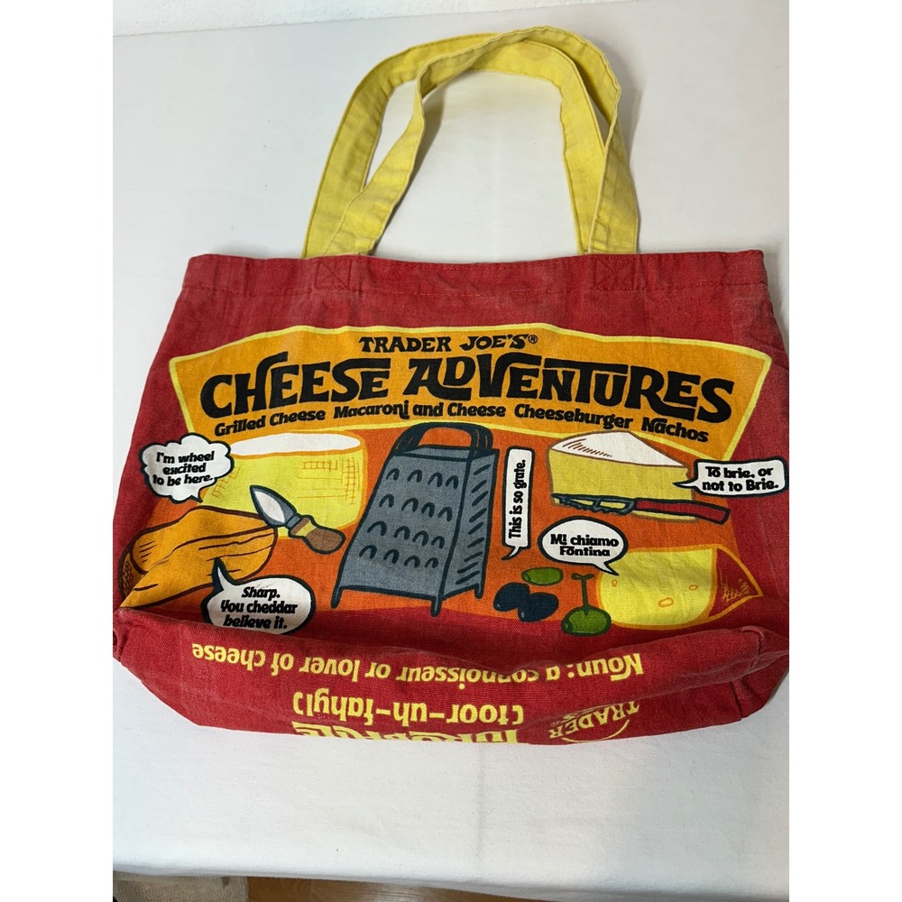 Trader Joe's Cheese Adventures Experience Canvas Tote Bag Red Yellow Puns